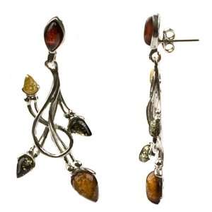  Sterling Silver Multi color Amber Floral Earrings Jewelry