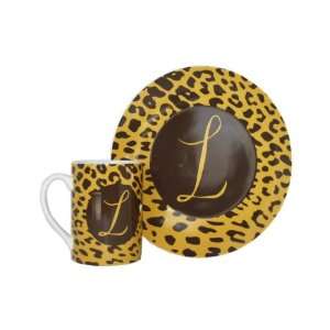  Porcelain Monogram Cheetah Print Mug   Letter L Kitchen 