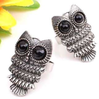 NEW~~ Tibetan Silver Cute Black Eye Owl Ring Size 8 10 Adjustable 1pcs 