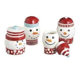  Set of 4 Christmas Snowman with Snowflakes Ceramic Candy 