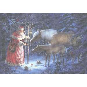 Santa Feeding the Horses Boxed Holiday Cards Santas Forest Friends