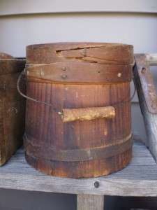  Small Antique Maine Wood Firkin Sugar Bucket Bail Handle 6 1/2  