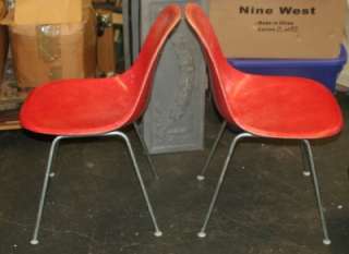 Vintage Herman Miller Red/Orange Fiberglass Shell Side Chairs Eames 