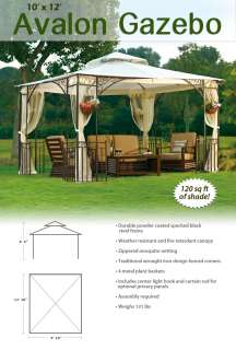   Avalon Luxury Gazebo with Netting   Outdoor Metal Patio Garden Canopy