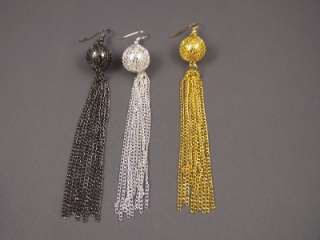 Silver metal mesh chain dangle long earrings  