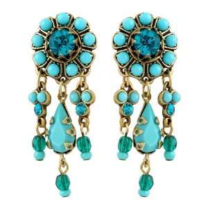 Michal Negrin Earrings with Dangle Beads, Tear Drops and Turquoise 