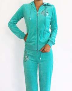 NWT Christian Audigier Velour Track Suit Set Crown Green 100%Auth 