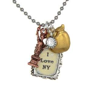  I Love New York Pendant Necklace With Stones and Charms 