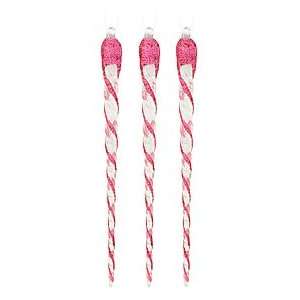  Set of 3 Pink Glitter Icicle Ornaments