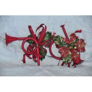  Red metal horn ornaments with metal flower & bell detail 3 