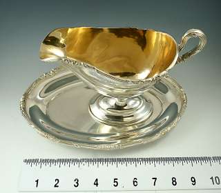 WELL MADE GERMAN SILVER ACANTHUS LEAF GRAVY BOAT & TRAY  