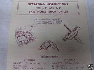 Vintage SKIL HOME SHOP DRILLS Operating Instr 1950 60s  