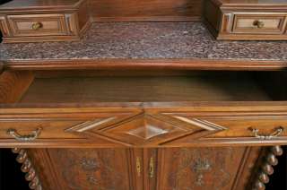 ANTIQUE FRENCH WALNUT MARBLE HUNTING VANITY DRESSER  