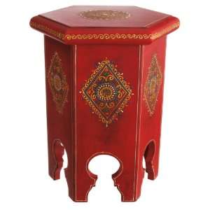  Mehndi Handpainted Red Stool Mdf