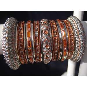 Indian Bridal Collection Panache Indian Orange Bangles Set in Silver 