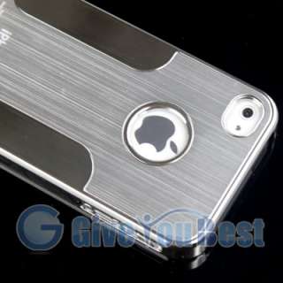   Luxury Steel Aluminum Chrome Hard Case+Film For iPhone 4 4S 4G  