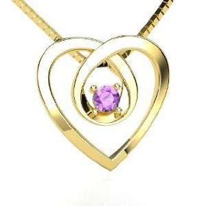 Infinite Heart Pendant, 14K Yellow Gold Necklace with Amethyst