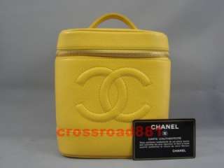 Auth Chanel Yellow Caviar Skin Cosmetic Bag Good  