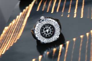 White Black Mini Ring Watch Crystal Ladies Womens Girls Fashion Ring 