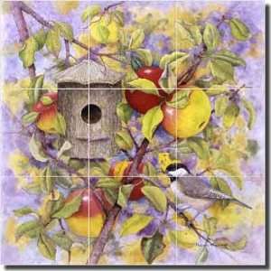 Chickadee and Apples by Marcia Matcham   Fruit Bird Ceramic Tile Mural 