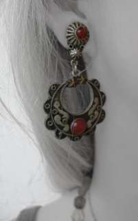 Italian Vintage Metalwork Earrings with Carnelian Stones  Clip on 