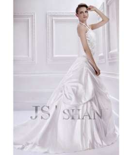 SALE Ivory Satin Applique StraplessTrain Bridal Gown Wedding Dress 