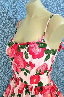 Vintage 50s FULL SKIRT Sundress, Spaghetti Straps, Cotton Rose Print 