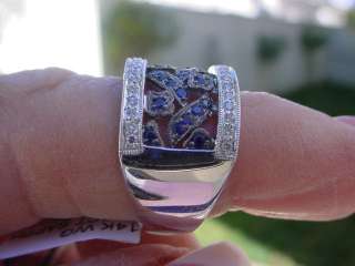 14K WIDE SAPPHIRE AND DIAMOND BAND RING~~QUALITY  