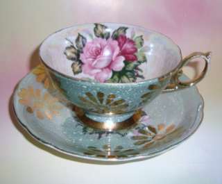 Hand Painted Castle Japan Luster Roses Tea Cup and Saucer Set  