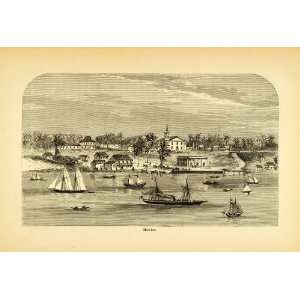  1875 Lithograph Manaos Manaus Brazil Coast Ship Sail Beach 
