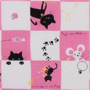  pink checkered kitty mouse Kokka fabric Japan kawaii (Sold 