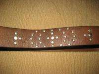 New Brown LEATHER Silver STUDDED Hipster Belt M  