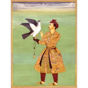 Jehangir with His Falcon   Water Color Painting on Paper  