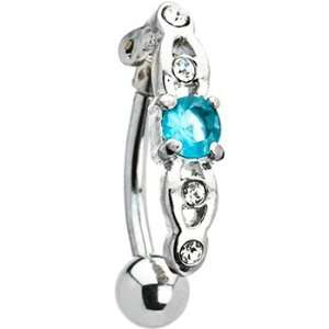  Top Mount Aqua Gem Luminance Belly Ring Jewelry