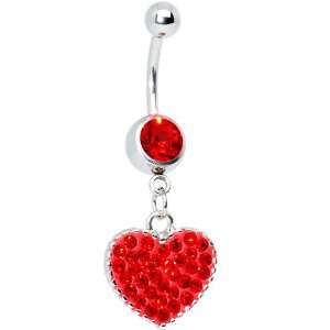  Love Yourself Red Cz Heart Belly Ring Jewelry
