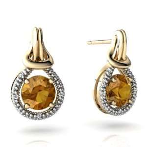  14K Yellow Gold Round Genuine Citrine Love Knot Earrings Jewelry
