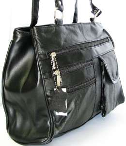 NW Black Genuine LEATHER Shoulder Handbag SATCHEL Purse  