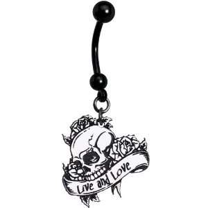  Live and Love Skull Roses Belly Ring Jewelry