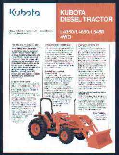 Kubota L4350 L4850 L5450 4WD Tractor Specs Brochure 94  