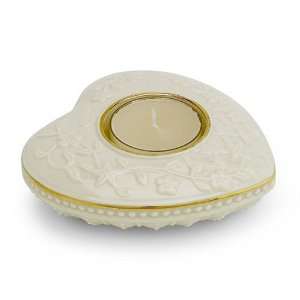  Lenox Forevermore Gold Banded Ivory China Heart Tealight 