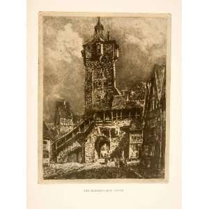  1909 Photolithograph Klingen Gate Tower Rothenburg Germany 