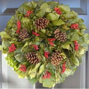  Holiday Wreath with Berries and Pine Cones