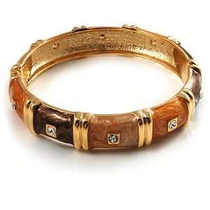  Chic Brown CZ Segmental Hinged Bangle Bracelet (Gold Tone 