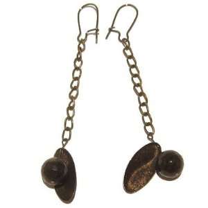 Tourmaline Earrings 05 Black Faceted Brown Dangle Chain Gemstone 3.5