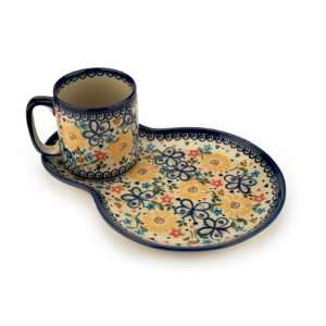  Polish Pottery Butterfly Breakfast Plate with Mug