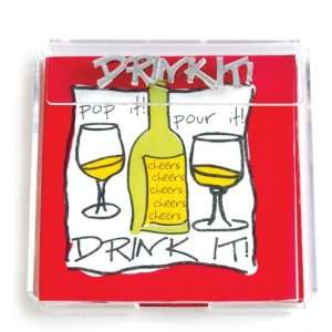  Drink It Wine Napkins in Lucite Tray