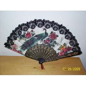  Black Lace Oriental Peacock Design Fan 