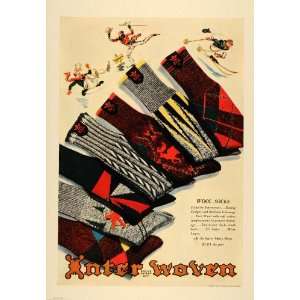 1938 Ad Interwoven Mens Wool Socks Price Snow Skiing   Original Print 