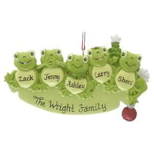  Personalized Frog Family of 5 Christmas Ornament