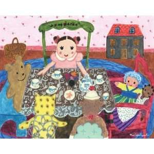     On Sale Dolls Tea Party Canvas Reproduction   10 X 8 Inches Baby